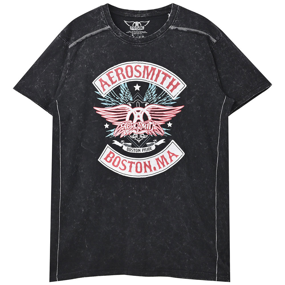 【廃番ラスト販売/特別価格】AEROSMITH エアロスミス (結成 55周年 ) - Boston Pride / Black Label（ブランド） / Snow Wash / Tシャツ / メンズ 【公式 / オフィシャル】