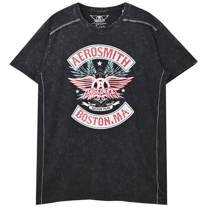 【廃番ラスト販売/特別価格】AEROSMITH エアロスミス (結成 55周年 ) - Boston Pride / Black Label（ブランド） / Snow Wash / Tシャツ / メンズ 【公式 / オフィシャル】