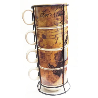 ELVIS PRESLEY エルヴィスプレスリー (生誕 90周年 ) - Coffee Cup Stackable / 4個入り / マグカップ