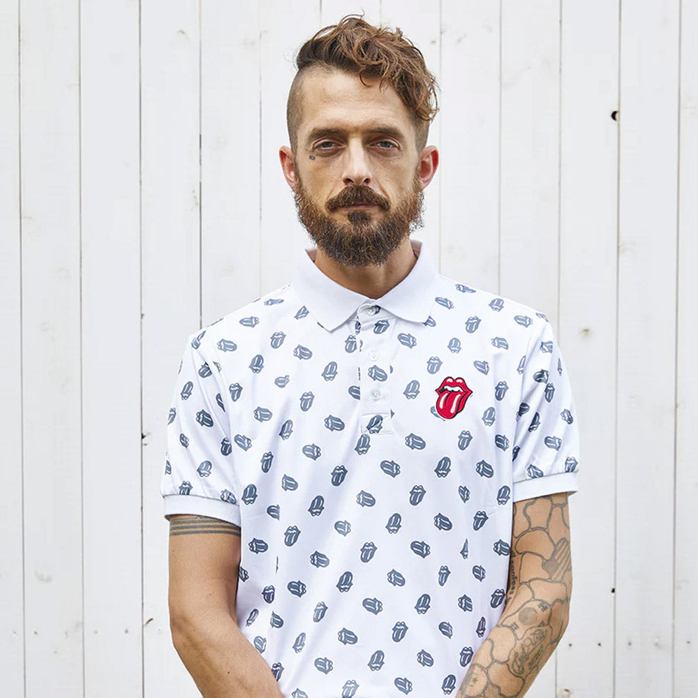 ROLLING STONES ローリングストーンズ - RS LICKS Pattern / White / ポロシャツ / メンズ - PGS