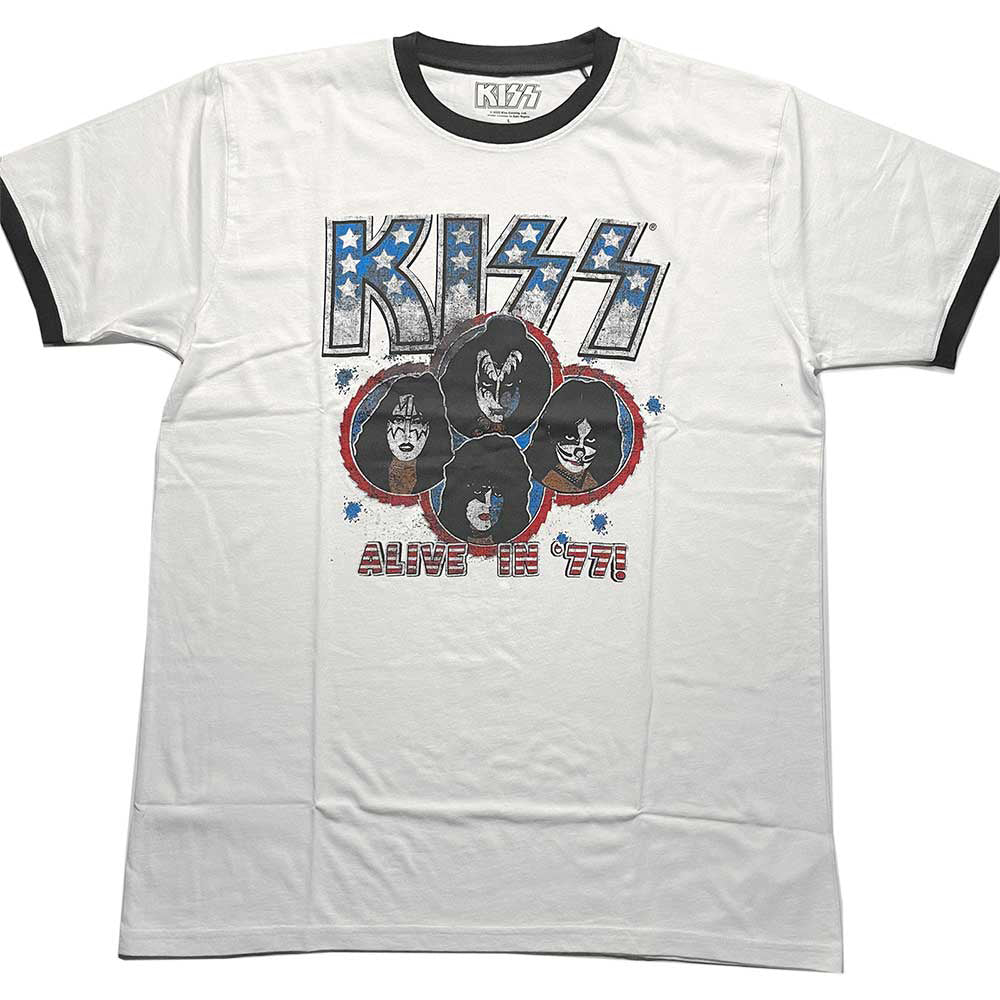 KISS キッス - Alive in '77 / 半袖ラグラン / Tシャツ / メンズ 【公式 / オフィシャル】