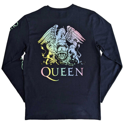 QUEEN (The Royal Four – 55th Anniversary) - Rainbow Crest / Back Print / Long Sleeve / Sleeve Print / Men's T-Shirt