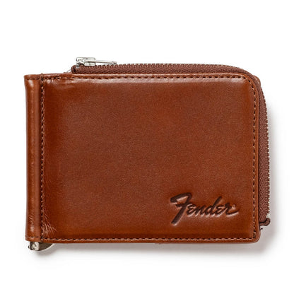 FENDER - Money Clip Coin Case / Brown / with Guitar Pick &amp; Wallet Cord / Wallet