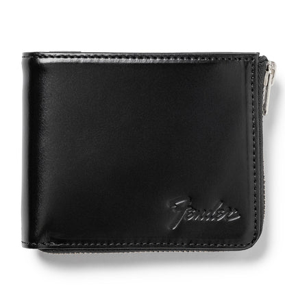 FENDER - Bi-fold Wallet with L-shaped Zipper / Black / Includes Guitar Pick &amp; Wallet Cord / Wallet