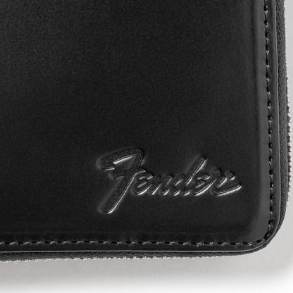 FENDER - Bi-fold Wallet with L-shaped Zipper / Black / Includes Guitar Pick &amp; Wallet Cord / Wallet