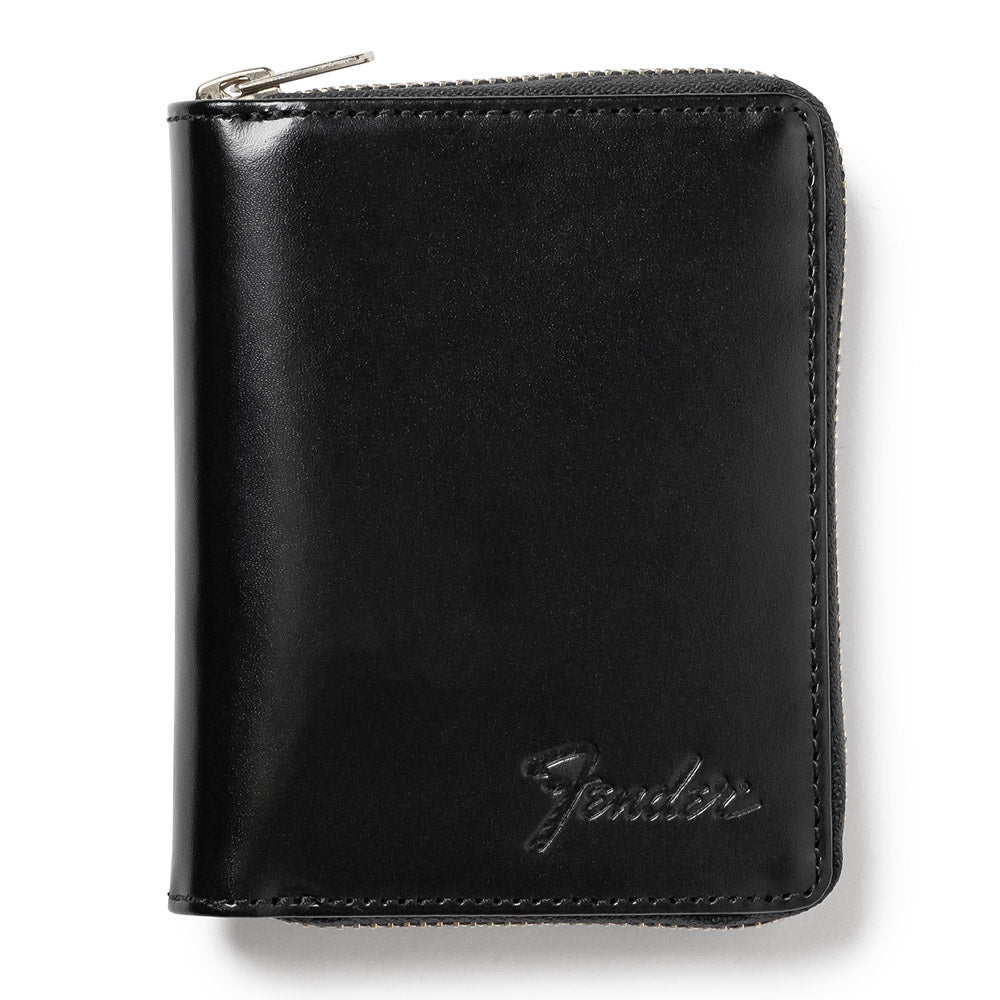FENDER (80th Anniversary) - Bi-fold wallet with round zipper / Black / Guitar pick and wallet cord included / Wallet