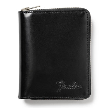FENDER (80th Anniversary) - Bi-fold wallet with round zipper / Black / Guitar pick and wallet cord included / Wallet
