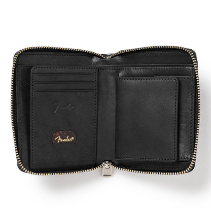 FENDER (80th Anniversary) - Bi-fold wallet with round zipper / Black / Guitar pick and wallet cord included / Wallet