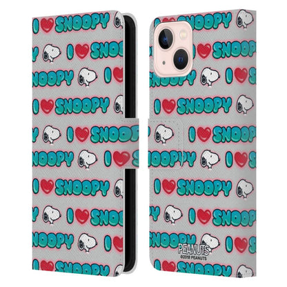 PEANUTS スヌーピー - I Love Pattern レザー手帳型 / Apple iPhoneケース - PGS