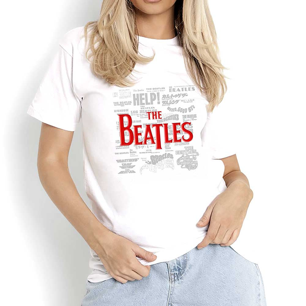 THE BEATLES ビートルズ (結成 65周年 ) - Titles & Logos / パフプリント / Tシャツ / メンズ 【公式 / オフィシャル】
