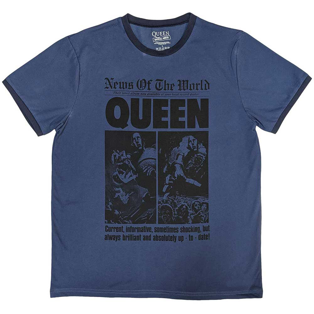 QUEEN クイーン (初来日50周年 ) - News of the World 40th Front Page / 半袖ラグラン / リンガー / Tシャツ / メンズ 【公式 / オフィシャル】