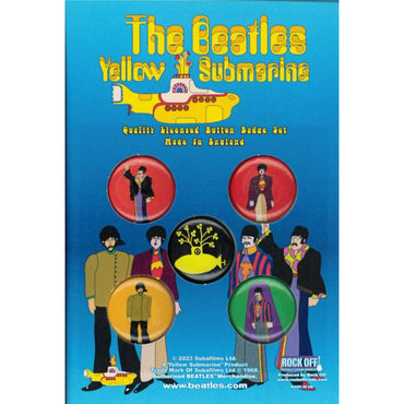 THE BEATLES ビートルズ (結成 65周年 ) - Yellow Submarine / 5個セット / バッジ 【公式 / オフィシャル】