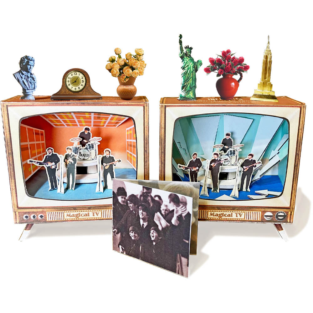 THE BEATLES - (来日 60周年 ) - First TV Appearance in U.S. at Ed Sullivan Show / 2 shows, 2 TV Dioramas / Tatebankoペーパージオラマ