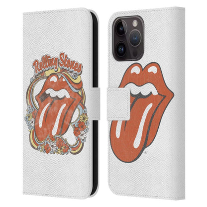 ROLLING STONES ローリングストーンズ - Flowers Tongue レザー手帳型 / Apple iPhoneケース - PGS
