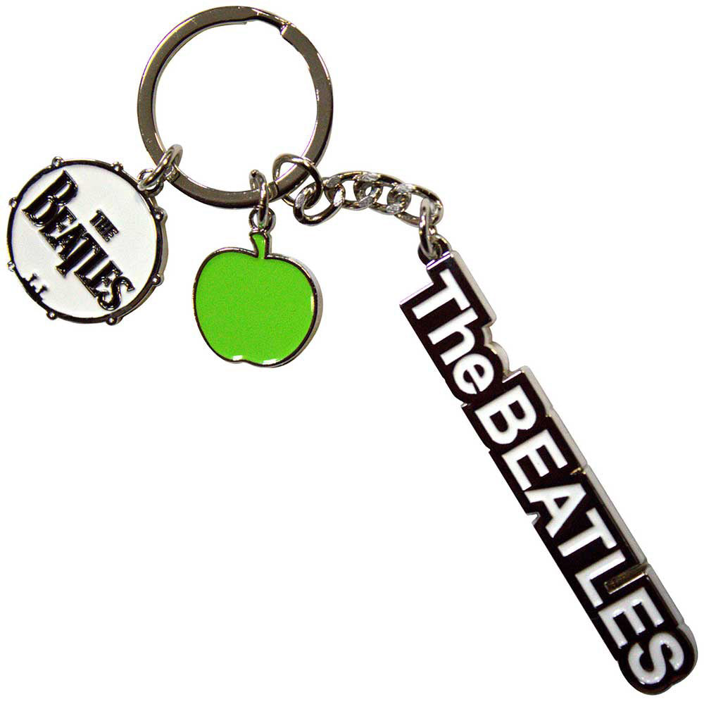 THE BEATLES ビートルズ (結成 65周年 ) - Text Logo Drop T Drum & Apple Charms / キーホルダー 【公式 / オフィシャル】