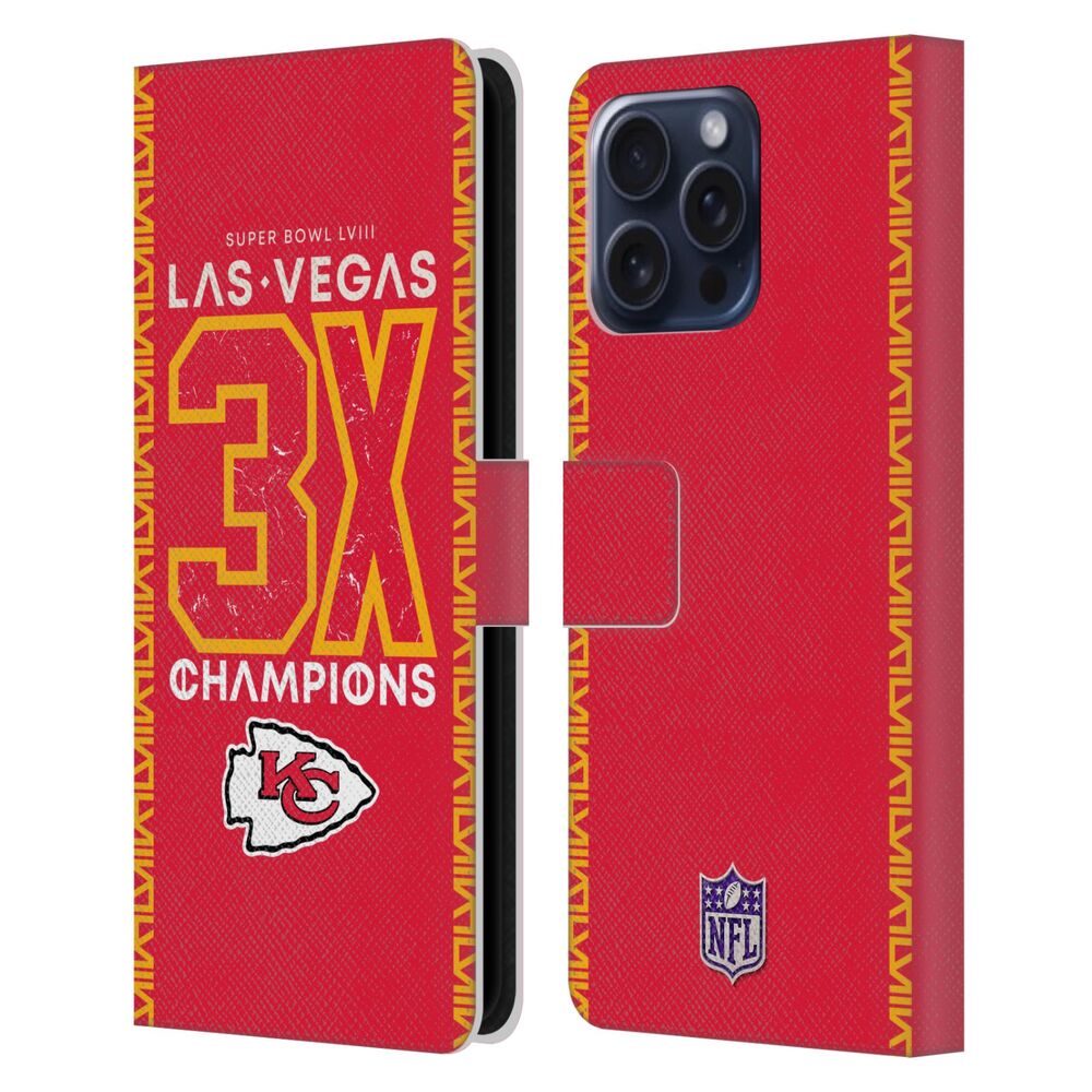 NFL ナショナルフットボールリーグ - 2024 Super Bowl LVIII Champions / Kansas City Chiefs 3x Champ レザー手帳型 / Apple iPhoneケース 【公式 / オフィシャル】
