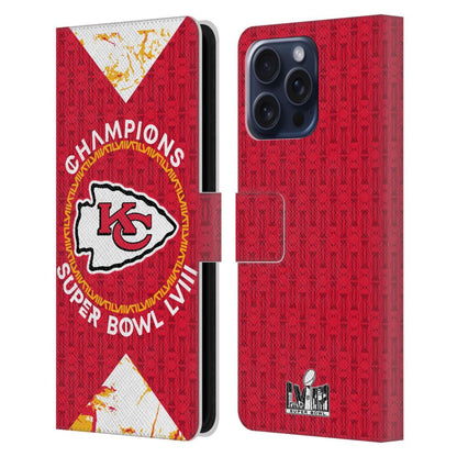 NFL ナショナルフットボールリーグ - 2024 Super Bowl LVIII Champions / Kansas City Chiefs Patterns レザー手帳型 / Apple iPhoneケース 【公式 / オフィシャル】