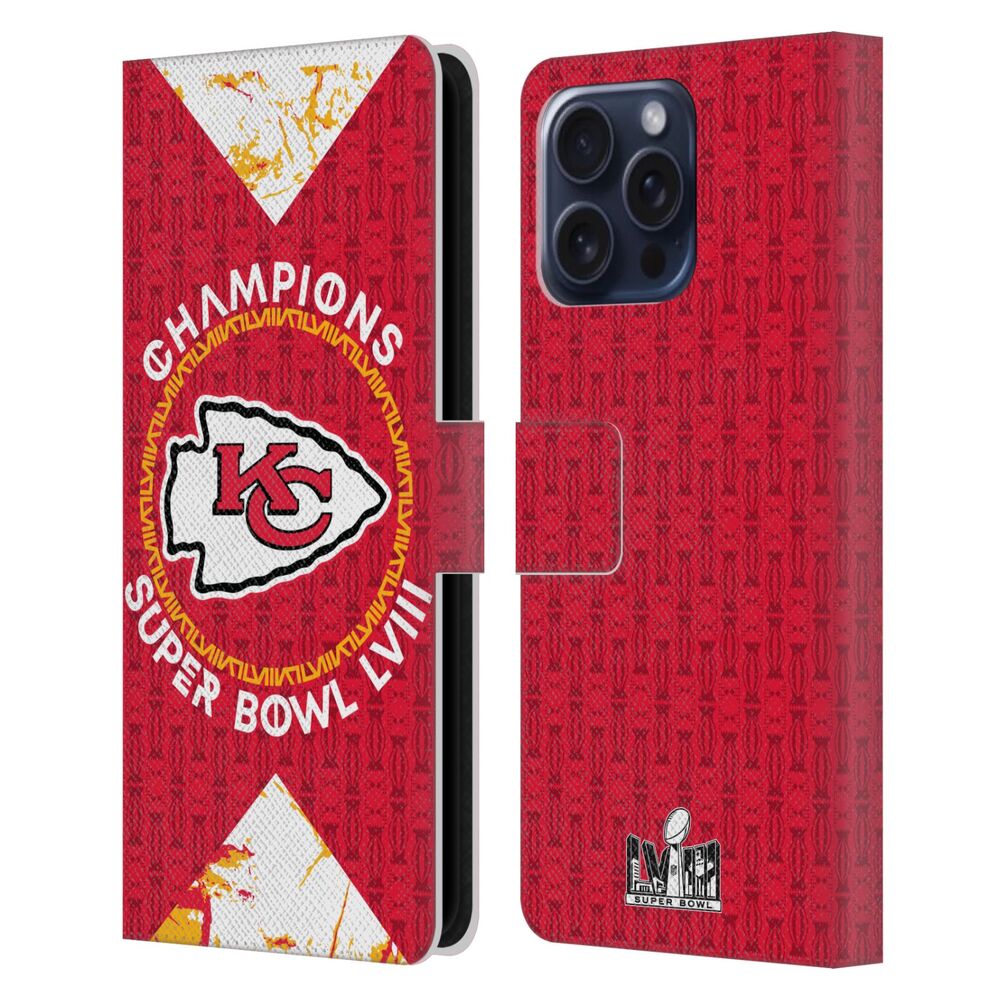 NFL ナショナルフットボールリーグ - 2024 Super Bowl LVIII Champions / Kansas City Chiefs Patterns レザー手帳型 / Apple iPhoneケース 【公式 / オフィシャル】