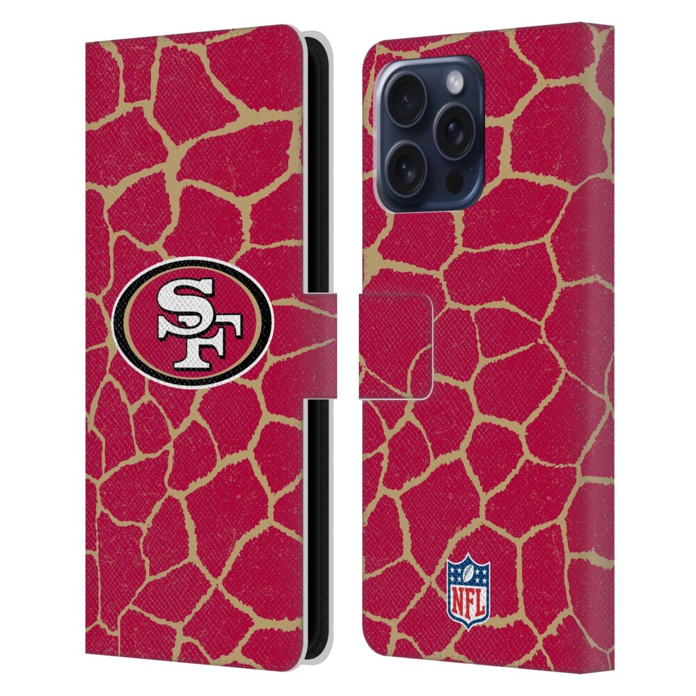 SAN FRANCISCO 49ERS（NFL） ナイナーズ ナイナーズ - Giraffe Animal Print レザー手帳型 / Apple iPhoneケース 【公式 / オフィシャル】