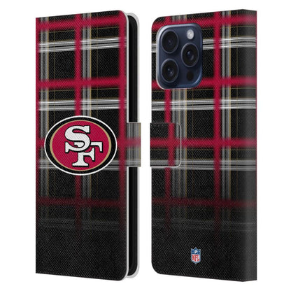 SAN FRANCISCO 49ERS（NFL） ナイナーズ ナイナーズ - Ombre Black Plaid レザー手帳型 / Apple iPhoneケース 【公式 / オフィシャル】