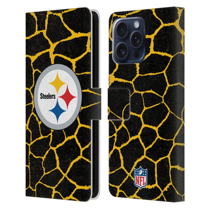PITTSBURGH STEELERS（NFL） ピッツバーグスティーラーズ ピッツバーグスティーラーズ - Giraffe Animal Print レザー手帳型 / Apple iPhoneケース 【公式 / オフィシャル】