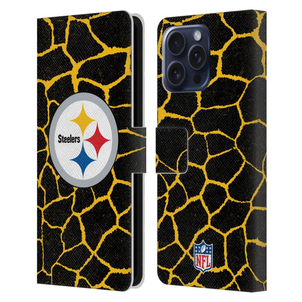 PITTSBURGH STEELERS（NFL） ピッツバーグスティーラーズ ピッツバーグスティーラーズ - Giraffe Animal Print レザー手帳型 / Apple iPhoneケース 【公式 / オフィシャル】