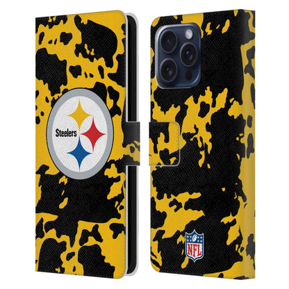 PITTSBURGH STEELERS（NFL） ピッツバーグスティーラーズ ピッツバーグスティーラーズ - Cow Animal Print レザー手帳型 / Apple iPhoneケース 【公式 / オフィシャル】