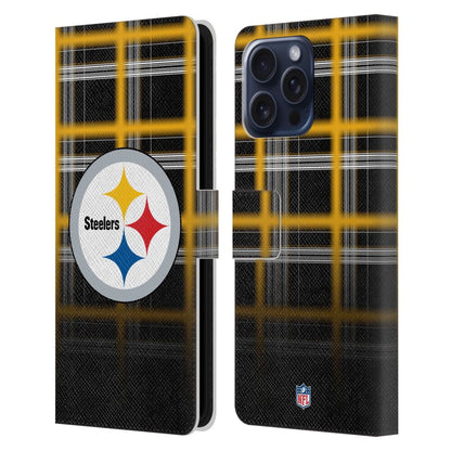 PITTSBURGH STEELERS（NFL） ピッツバーグスティーラーズ ピッツバーグスティーラーズ - Ombre Black Plaid レザー手帳型 / Apple iPhoneケース 【公式 / オフィシャル】