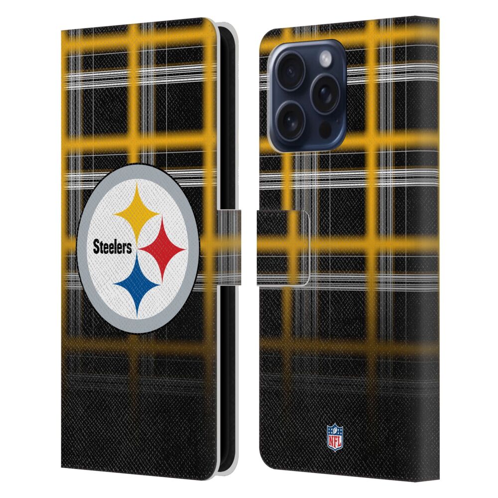 PITTSBURGH STEELERS（NFL） ピッツバーグスティーラーズ ピッツバーグスティーラーズ - Ombre Black Plaid レザー手帳型 / Apple iPhoneケース 【公式 / オフィシャル】