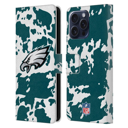 PHILADELPHIA EAGLES（NFL） フィラデルフィアイーグルス フィラデルフィアイーグルス - Cow Animal Print レザー手帳型 / Apple iPhoneケース 【公式 / オフィシャル】