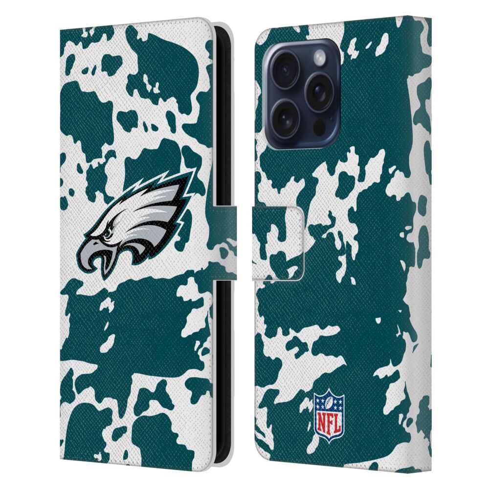 PHILADELPHIA EAGLES（NFL） フィラデルフィアイーグルス フィラデルフィアイーグルス - Cow Animal Print レザー手帳型 / Apple iPhoneケース 【公式 / オフィシャル】