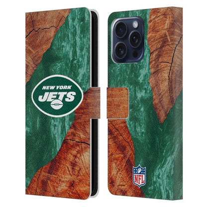 NEW YORK JETS（NFL） ニューヨークジェッツ ニューヨークジェッツ - Wood Resin Print レザー手帳型 / Apple iPhoneケース 【公式 / オフィシャル】