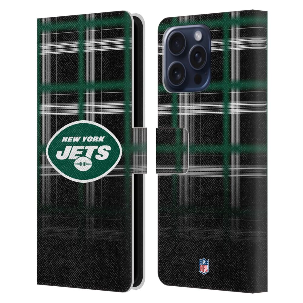 NEW YORK JETS（NFL） ニューヨークジェッツ ニューヨークジェッツ - Ombre Black Plaid レザー手帳型 / Apple iPhoneケース 【公式 / オフィシャル】