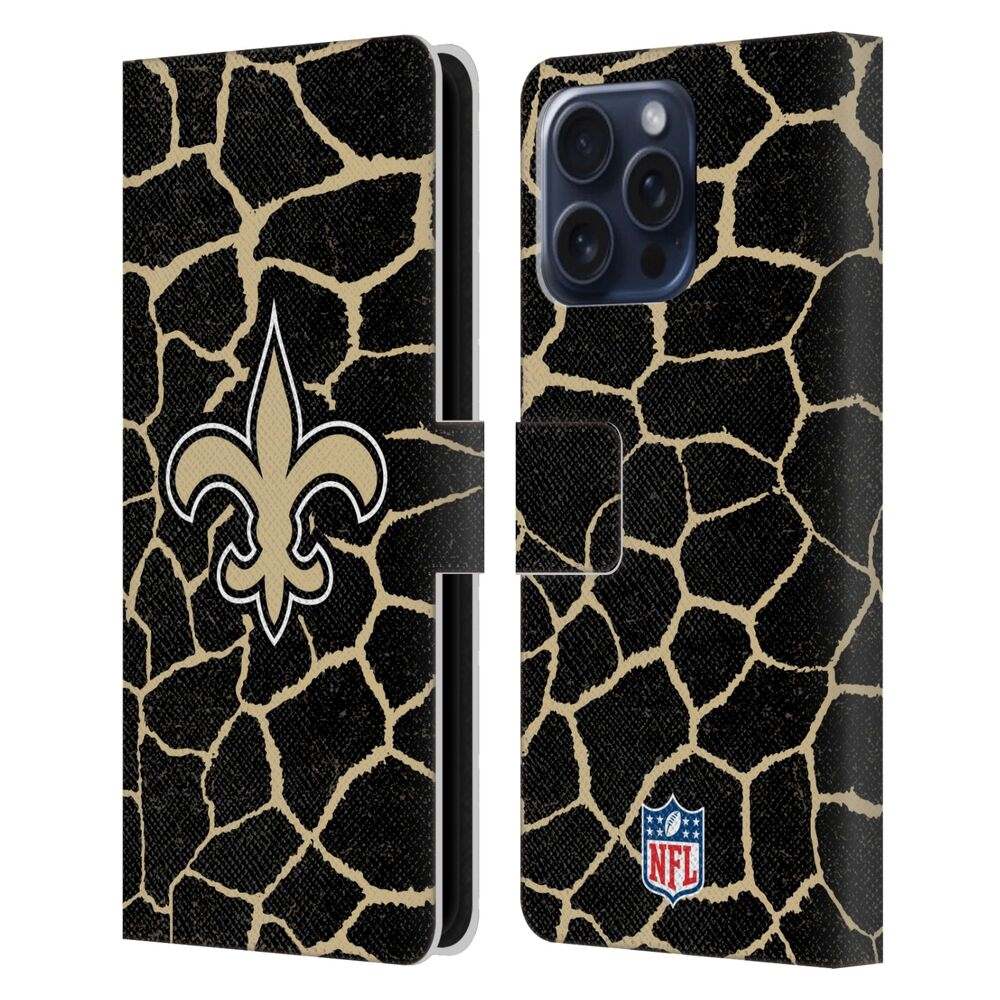 NEW ORLEANS SAINTS（NFL） ニューオーリンズセインツ ニューオーリンズセインツ - Giraffe Animal Print レザー手帳型 / Apple iPhoneケース 【公式 / オフィシャル】