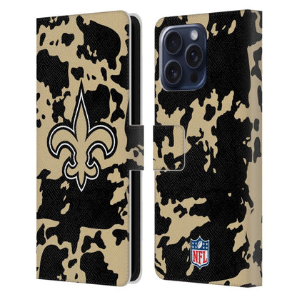 NEW ORLEANS SAINTS（NFL） ニューオーリンズセインツ ニューオーリンズセインツ -  Cow Animal Print レザー手帳型 / Apple iPhoneケース 【公式 / オフィシャル】