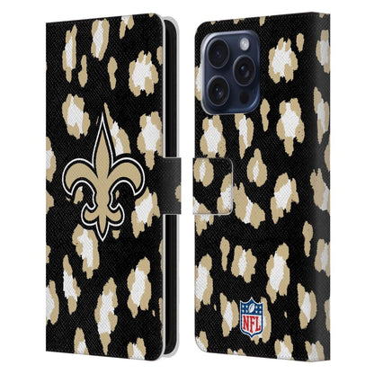 NEW ORLEANS SAINTS（NFL） ニューオーリンズセインツ ニューオーリンズセインツ - Leopard Animal Print レザー手帳型 / Apple iPhoneケース 【公式 / オフィシャル】