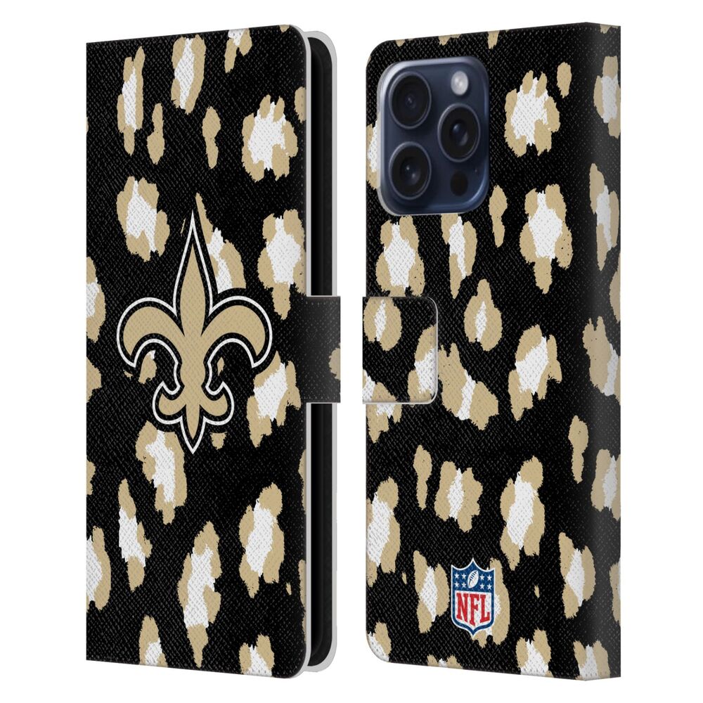 NEW ORLEANS SAINTS（NFL） ニューオーリンズセインツ ニューオーリンズセインツ - Leopard Animal Print レザー手帳型 / Apple iPhoneケース 【公式 / オフィシャル】