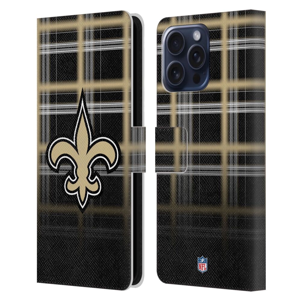 NEW ORLEANS SAINTS（NFL） ニューオーリンズセインツ ニューオーリンズセインツ - Ombre Black Plaid レザー手帳型 / Apple iPhoneケース 【公式 / オフィシャル】
