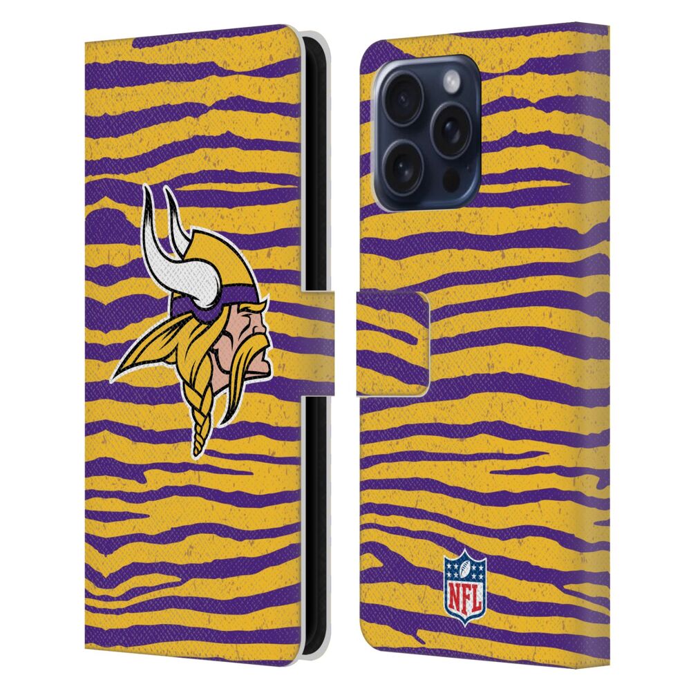 MINNESOTA VIKINGS（NFL） ミネソタバイキングス ミネソタバイキングス - Zebra Animal Print レザー手帳型 / Apple iPhoneケース 【公式 / オフィシャル】