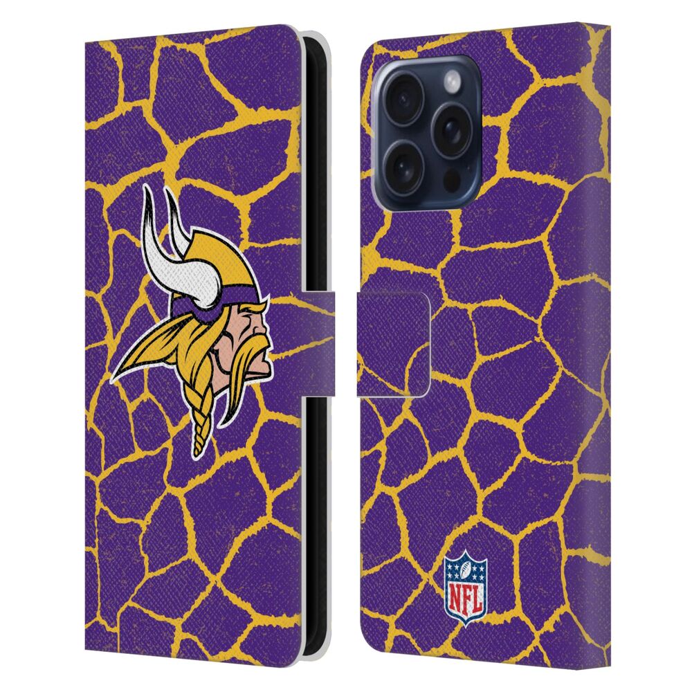 MINNESOTA VIKINGS（NFL） ミネソタバイキングス ミネソタバイキングス - Giraffe Animal Print レザー手帳型 / Apple iPhoneケース 【公式 / オフィシャル】