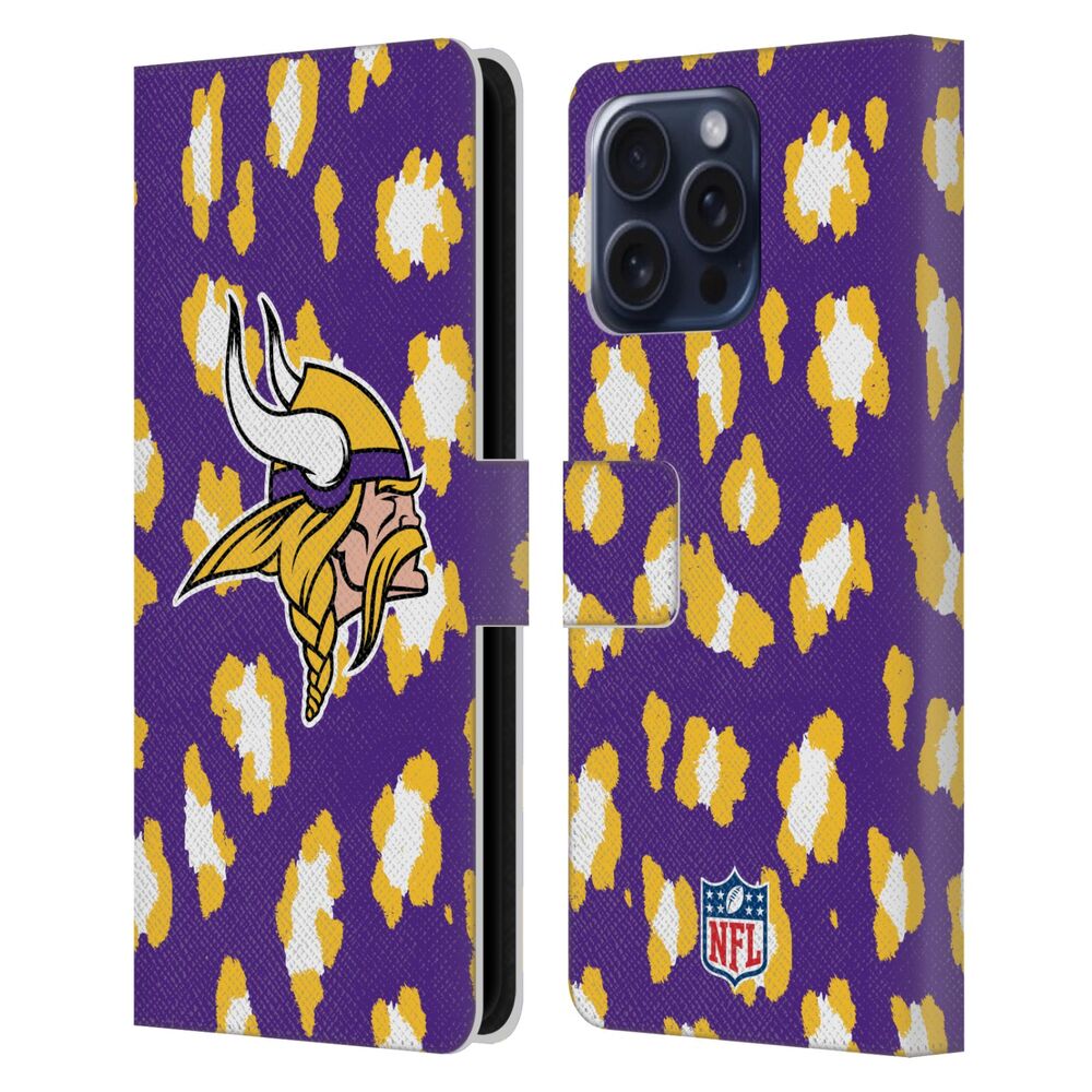 MINNESOTA VIKINGS（NFL） ミネソタバイキングス ミネソタバイキングス - Leopard Animal Print レザー手帳型 / Apple iPhoneケース 【公式 / オフィシャル】