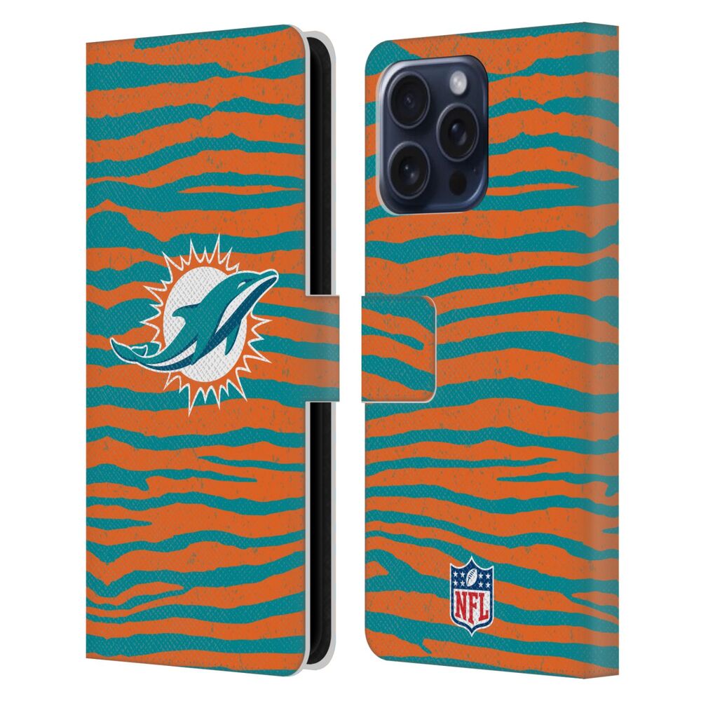 MIAMI DOLPHINS（NFL） マイアミドルフィンズ マイアミドルフィンズ - Zebra Animal Print レザー手帳型 / Apple iPhoneケース 【公式 / オフィシャル】