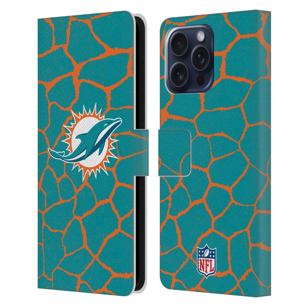 MIAMI DOLPHINS（NFL） マイアミドルフィンズ マイアミドルフィンズ - Giraffe Animal Print レザー手帳型 / Apple iPhoneケース 【公式 / オフィシャル】