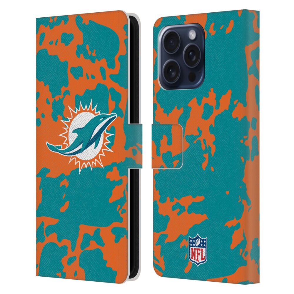 MIAMI DOLPHINS（NFL） マイアミドルフィンズ マイアミドルフィンズ - Cow Animal Print レザー手帳型 / Apple iPhoneケース 【公式 / オフィシャル】