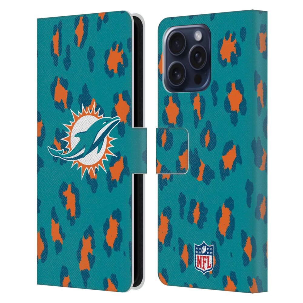 MIAMI DOLPHINS（NFL） マイアミドルフィンズ マイアミドルフィンズ - Leopard Animal Print レザー手帳型 / Apple iPhoneケース 【公式 / オフィシャル】