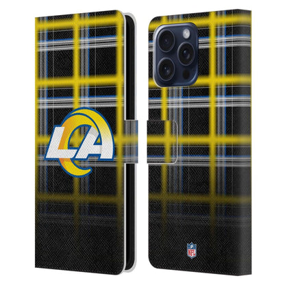 LOS ANGELES RAMS（NFL） ロサンゼルスラムズ ロサンゼルスラムズ - Ombre Black Plaid レザー手帳型 / Apple iPhoneケース 【公式 / オフィシャル】
