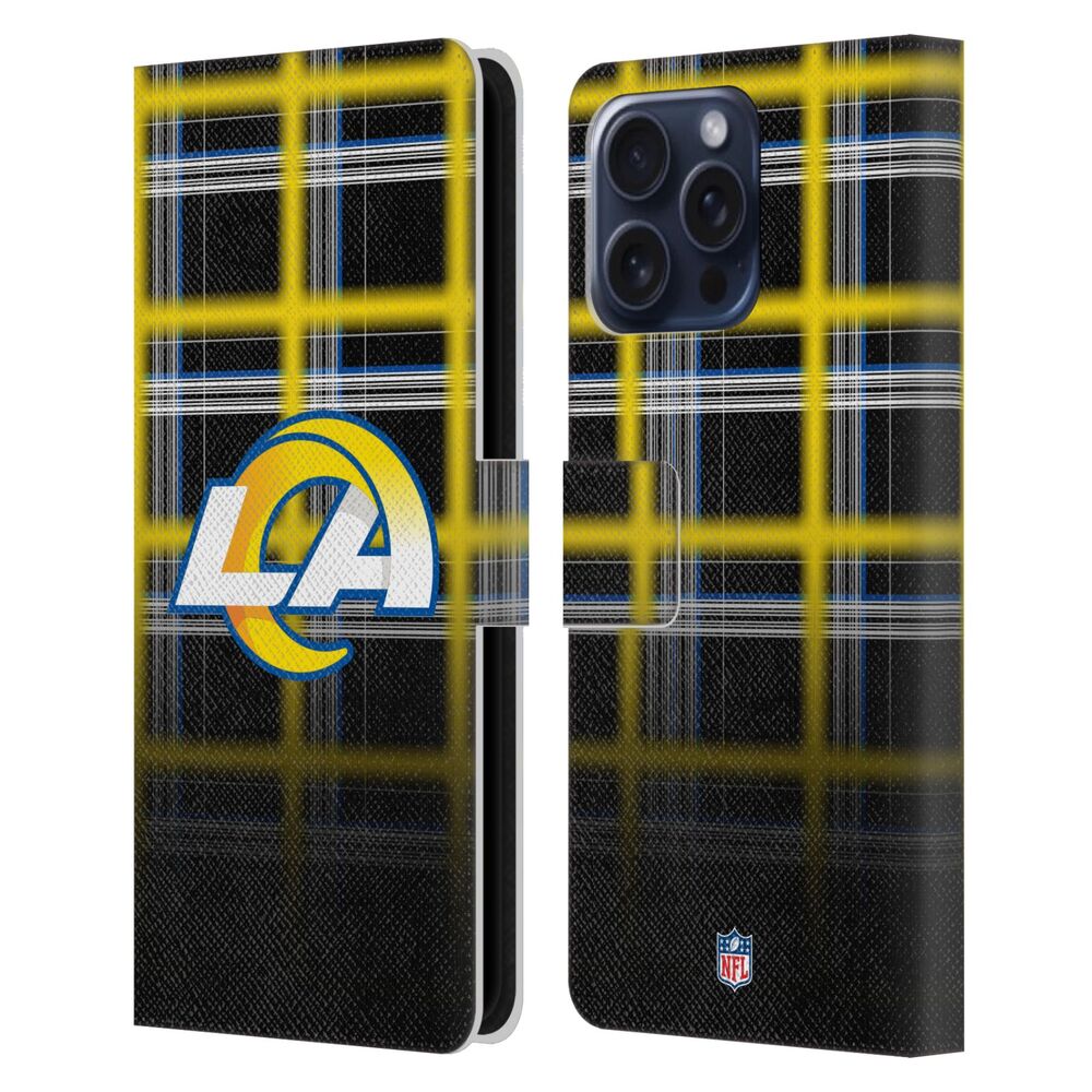 LOS ANGELES RAMS（NFL） ロサンゼルスラムズ ロサンゼルスラムズ - Ombre Black Plaid レザー手帳型 / Apple iPhoneケース 【公式 / オフィシャル】