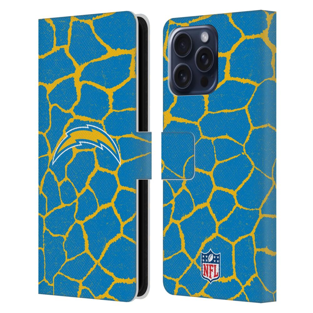 LOS ANGELES CHARGERS（NFL） ロサンゼルスチャージャーズ ロサンゼルスチャージャーズ - Giraffe Animal Print レザー手帳型 / Apple iPhoneケース 【公式 / オフィシャル】
