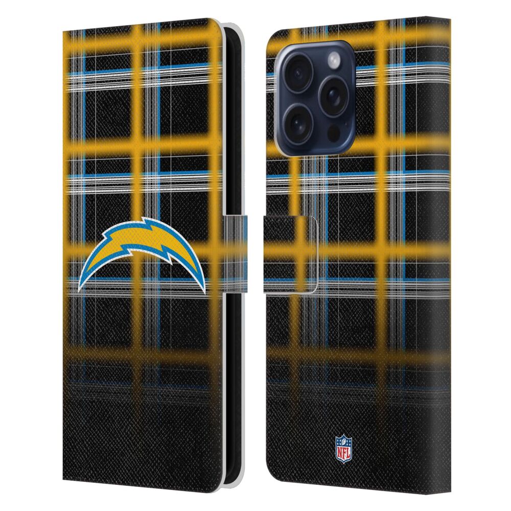 LOS ANGELES CHARGERS（NFL） ロサンゼルスチャージャーズ ロサンゼルスチャージャーズ - Ombre Black Plaidレザー手帳型 / Apple iPhoneケース 【公式 / オフィシャル】