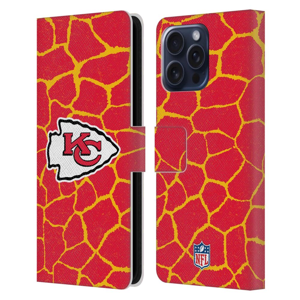 KANSAS CITY CHIEFS（NFL） カンザスシティチーフス カンザスシティチーフス - Giraffe Animal Print レザー手帳型 / Apple iPhoneケース 【公式 / オフィシャル】